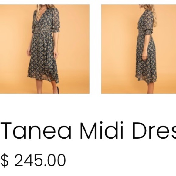 NWT RAGA Dress Midi Smocked Waist Metallic Gold Navy Current A-line Cocktail - Picture 7 of 16